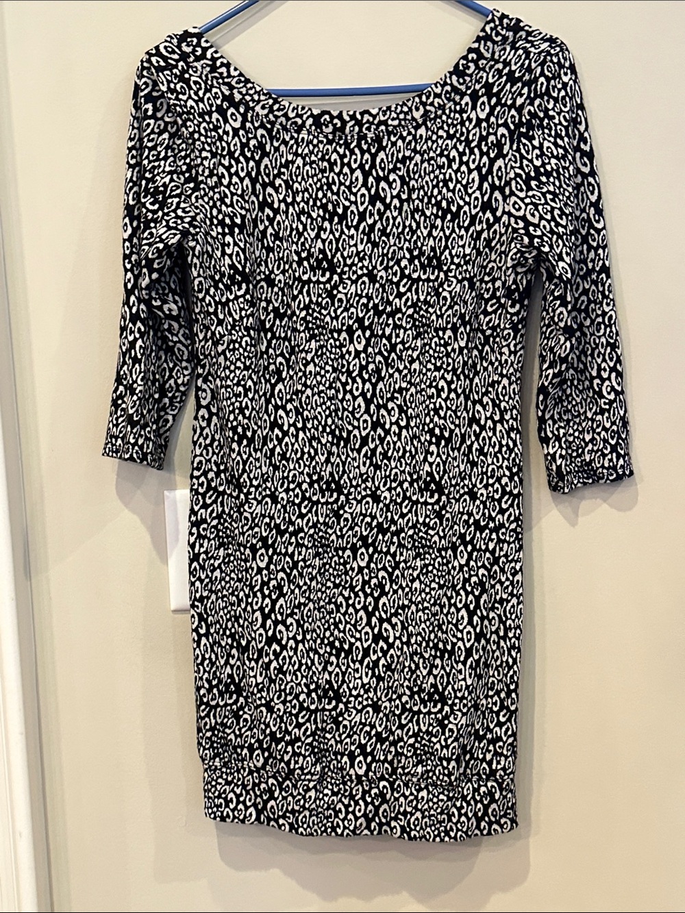 Trina Turk Black and White Long Sleeve Animal Print Dress